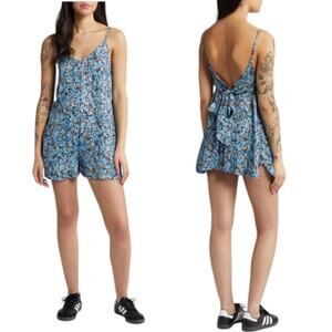 TopShop Casual Romper In Grunge Floral Print Blue Size 4 NWOT $60 MSRP